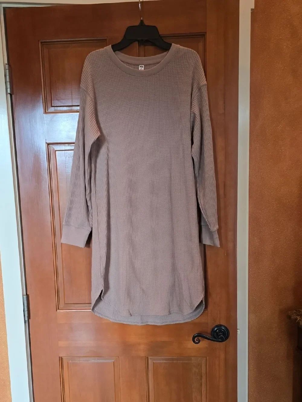 Uniqlo Long-Sleeve Waffle Knit Dress - Taupe Brown